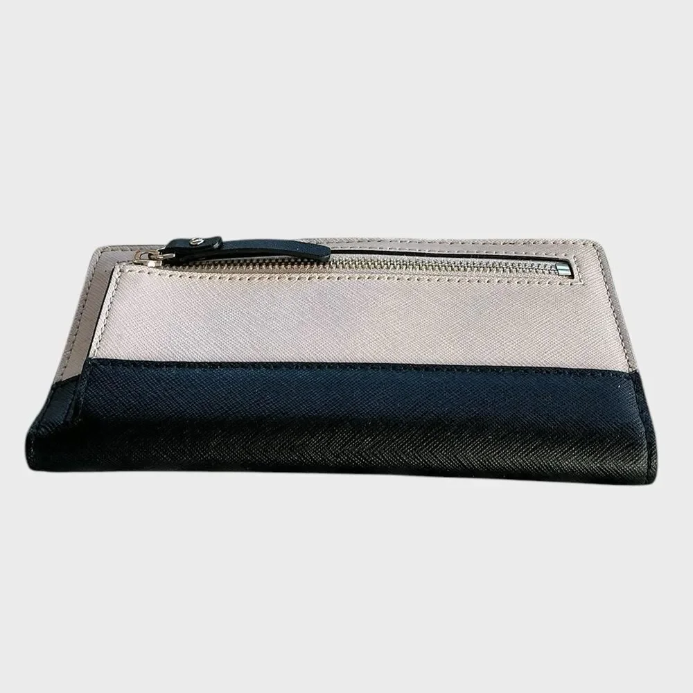 Kate Spade New York Saffiano Leather Colorblock Long Wallet Bifold Clutch Black
